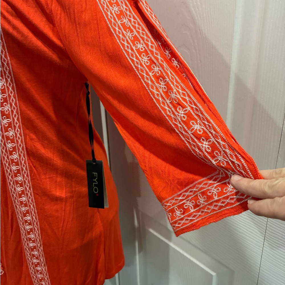 FYLO Orange Embroidered Women's Top - Picture 5 of 9